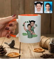 Kişiye Özel Karikatürlü Yeşil Beyaz Baba Kız Kupa Bardak Babalar Günü Hediyesi