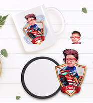 BK Gift Kişiye Özel Motorcu Çocuk Karikatürlü Beyaz Kupa ve Ahşap Bardak Altlığı Hediye Seti-1