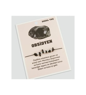 Obsidyen Doğaltaşlı İp Bileklik Siyah (Kırmızı-Beyaz)