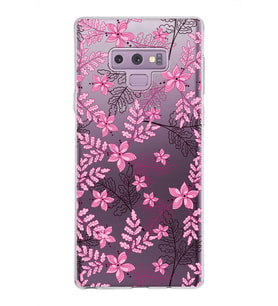 Samsung Galaxy Note 9 Kapak Floral Pembe Tasarımlı Şeffaf Silikon Kılıf