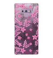 Samsung Galaxy Note 9 Kapak Floral Pembe Tasarımlı Şeffaf Silikon Kılıf