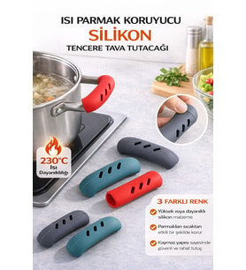 Silikon Tencere Kulpu Koruyucu Isıya Dayanıklı Kaymaz Yanmaz Güvenli Tencere Tutacağı Seti 1 Çift (Gri)