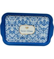 Desenli Metal Tepsi - Çay Kahve Tepsisi - Sunum Tepsisi 21 Cm X 31 Cm (Azulejos Sweet Home)