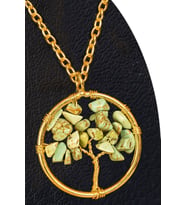 Sertifikalı Gold Firuze (Turkuaz) Taşı Hayat Ağacı Kolye - Altın Renkli (Çok Renkli)