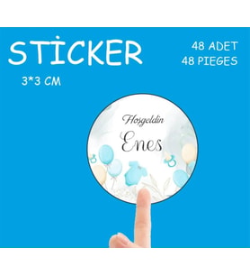 Kişiye Özel Doğum Günü Veya Hoşgeldin Bebek ve süs Etiketi. Çap 3cm 48 Adet Yapışkanlı