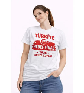 Yüce Kadın TÜRKİYE Baskılı Tişört Ay Yıldız 2026 Dünya Kupası Taraftar Forma T-Shirt - Beyaz