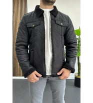 Erkek İçi Kürklü Suni Pul Deri Mont Siyah Edw120
