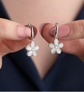 925 Ayar Gümüş Sedef Taşlı Lotus Çiçeği Küpe