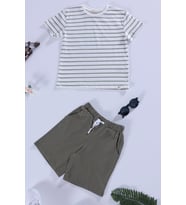 Çizgili Tshirt Şort Yeşil Takım