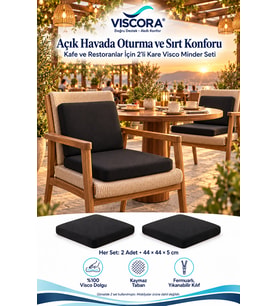 2’li Kare Visco Sandalye Minderi – Otel, Kafe, Restoran, Bahçe İçin Oturma ve Sırt Desteği