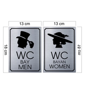 Bay Bayan Wc Yazısı 13 x 18 cm Metal Gümüş 2'li