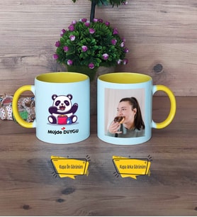 Sevimli Panda Kupa Bardak Sarı Fotoğraflı Doğum Günü Hediyesi