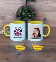 Sevimli Panda Kupa Bardak Sarı Fotoğraflı Doğum Günü Hediyesi