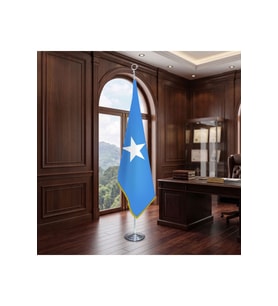 Somali Direkli - Altın Saçaklı Saten Makam Bayrağı Seti (Krom Direk)