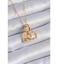 316L Çelik Gold Renk Zirkon Taşlı Sonsuzluk Kalp Figür Charm Model Kadın Kolye - TJ-BKO9310