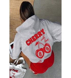 Cherry Baskılı Oversize Sweatshirt (Gri)