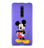 Xiaomi Mi 9T Soft Premier Kapak Mickey Mouse-E Tasarımlı Silikon Kılıf - Mor (Şeffaf)
