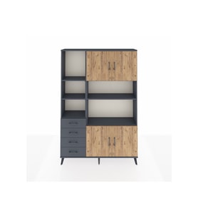 Arges Dolap 8 Raflı 4 Çekmeceli 4 Kapaklı 132x30x195 Antrasit-Çam/Antrasit