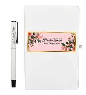 Kişiye Özel Hazırlanmış Öğretmene Hediye Beyaz Defter ve Kalem