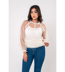 Papatya Nakışlı Bel Ve Kol Lastik Astarlı Bluz BLZ6034