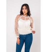 Papatya Nakışlı Bel Ve Kol Lastik Astarlı Bluz BLZ6034