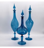 Crearthome Üfleme Cam Üçlü Kapaklı Set Mavi Dekoratif Aksesuar 46-52-54 Cm Kermanhome1