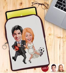 BK Gift Kişiye Özel Sevgililer Karikatürlü Taşınabilir Koruyucu Tablet Kılıfı & Organizer Çanta - Bordo-15