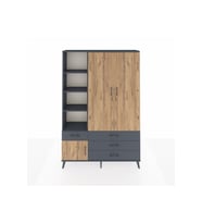 Arges Dolap 5 Raflı 4 Çekmeceli Tek Askılı 132x30x195 Antrasit-Çam/Antrasit