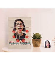 BK Gift Kişiye Özel Melek Annem Karikatürlü Otantik Masaüstü Ahşap Palet Çerçeve-1 (Beyaz)
