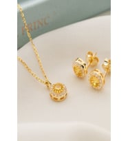 925 Ayar Gümüş Kasım Ayı Doğum Taşı ( Citrine ) Kolye - Küpe Seti