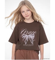 LCW Kids Kahverengi Fiyonk Baskılı Kız Çocuk Tişört