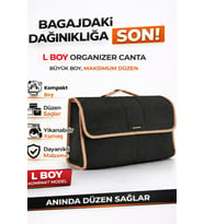 Oto Bagaj Organizer Bagaj Çantası L Boy Kaymaz Cırt Bantlı Velur Kompakt Düzenleyici - Siyah Bej