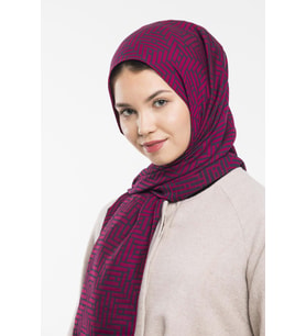 JAKAR Desen Jakarlı Modal Seri Şal Eşarp Askısı ile Birlikte 75x200 cm Fuşya-75x
