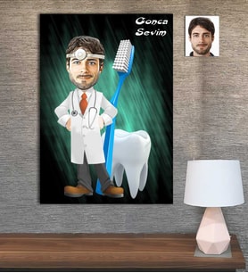 Kişiye Özel Karikatür Baskılı Ahşap Tablo Doktor Dişci Erkek-2 30x40