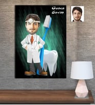 Kişiye Özel Karikatür Baskılı Ahşap Tablo Doktor Dişci Erkek-2 30x40