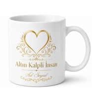 Altın Kalpli İnsan Yazılı Baskılı Kupa Bardak Hediye Porselen Mug