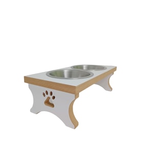 REALWOOD AHŞAP ÇELİK KASELİ KEDİ-KÖPEK MAMA VE SU KABI STANTI