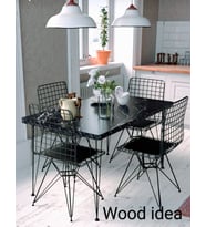 wood idea 70x110 Mobilya Mutfak Yemek Masa Takımı Mermer Desencafe Masası 4 Adet Tel Sandalye Takim zt012