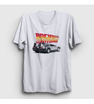 Presmono Unisex Beyaz Delorean Film Geleceğe Dönüş Back To The Future T-Shirt 243003tt
