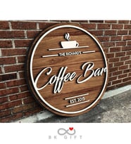BK Gift Kişiye Özel Dekoratif Yuvarlak Ahşap Coffee Bar Tabelası 43cm - Model 2