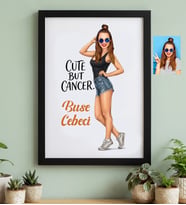 Kişiye Özel Karikatürlü Cute But Cancer Yengeç Burcu Siyah Çerçeve Doğum Günü Hediyesi