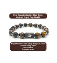 SERTİFİKALI Zirkon Kral Aparatlı Kaplan Gözü - 8mm Doğal Taş Misinalı Bileklik
