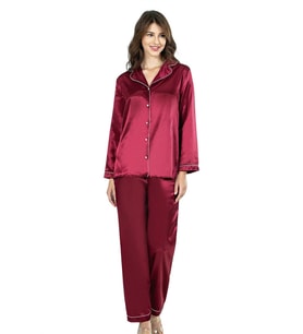 Bordoİkili Saten Gecelik Pijama Takımı 7647