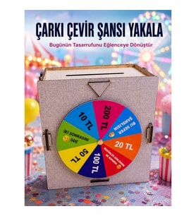Mey İthalat® Çocuklar İçin Eğlenceli Tasarruf Oyunu Şans Çarklı Ahşap Kumbara Para Biriktirme Kutusu