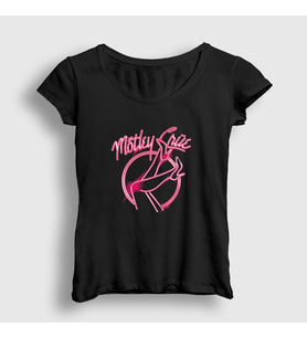 Presmono Kadın Siyah Neon Mötley Crüe T-Shirt 384947tt