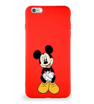 Apple iPhone 6S Plus Soft Premier Kapak Mickey Mouse-A Tasarımlı Silikon Kılıf - Kırmızı (Şeffaf)