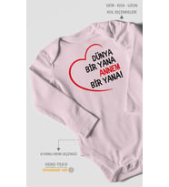 Dünya bir yana annem bir yana Uzun Kollu Bebek Body %100 Pamuk