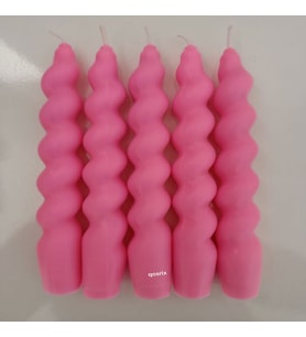 qosrix 5'li Pudra Pembe Italyan Burgulu Şamdan Soya Mumu Doğal Kokulu Uzun Çubuk Konik Burgu Spiral Mum