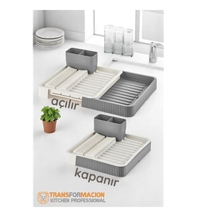 Açılır-Kapanır Bulaşıklık - Bulaşık Durulama Sepeti Tabaklık Bulaşık Kurutmalık GRİ