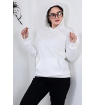 Hodies Winter Kapşonlu Kanguru Cep 3 iplik Puf Yumuşacık (İçi Polarlı) Sweatshirt (Beyaz)